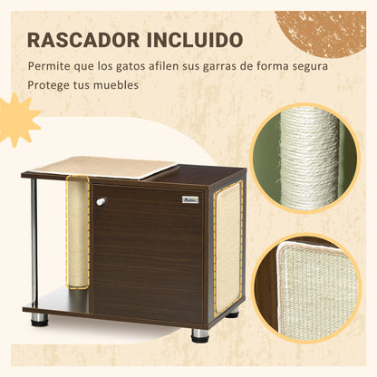 Pawhut Mueble Arenero Para Gatos Mesa Auxiliar Con Cojín Alfombras 60x40x48 Cm_5