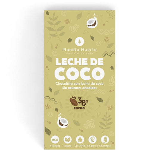 Barra de chocolate de leite de coco 38% vegan sem adição de açúcares ECO Planeta Huerto 70 g