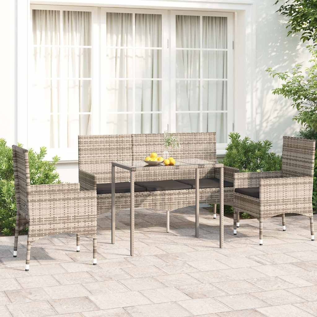 Vidaxl Set De Muebles De Jardín 4 Pzas Y Cojines Ratán Sintético Gris_1