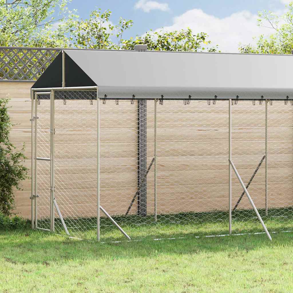 Perrera De Exterior Con Toldo Acero Galvanizado Plata 2x10x2,5m_1