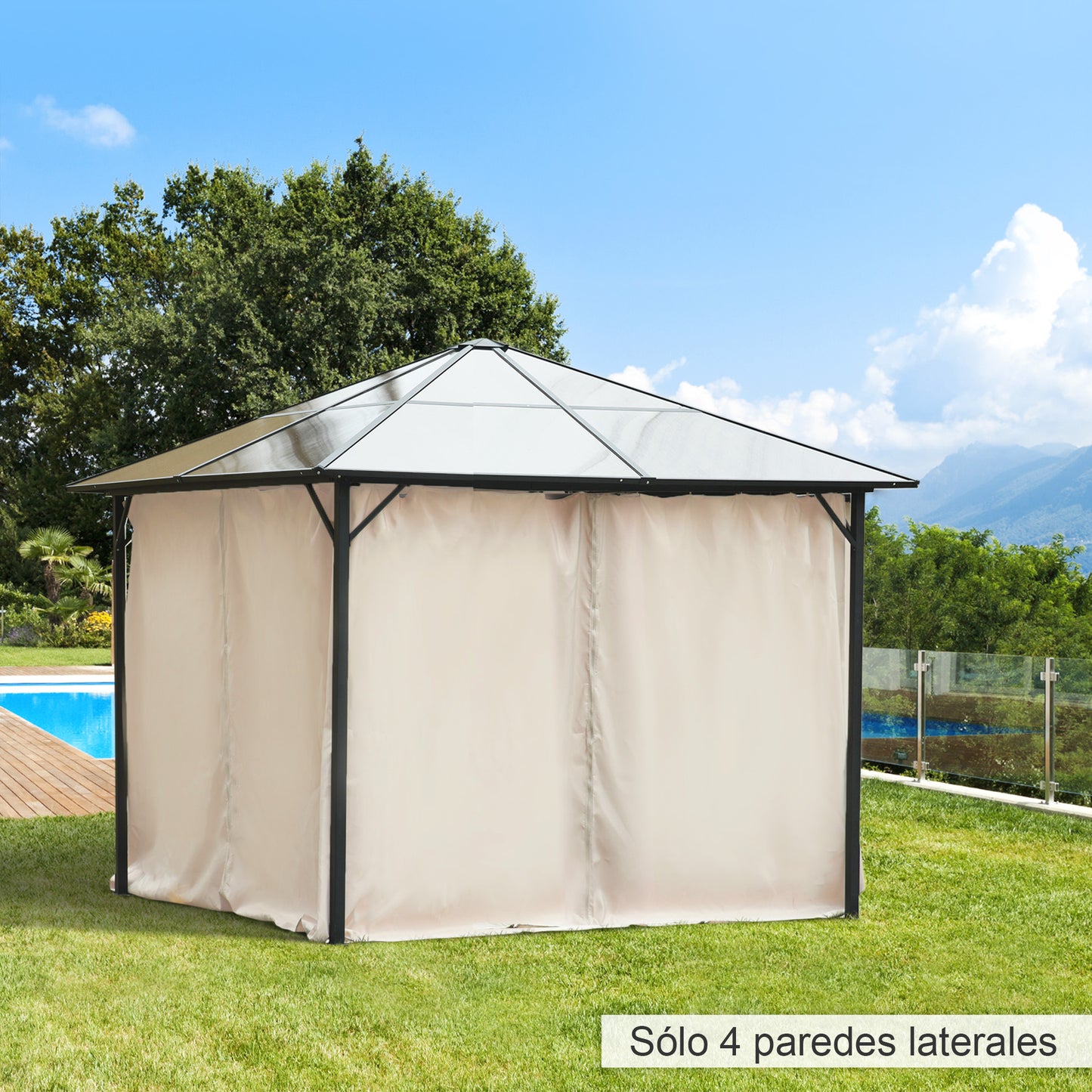 Outsunny 4 Paredes Laterales Para Cenador 302x205 Cm Con 40 Ganchos Y Anillos_1