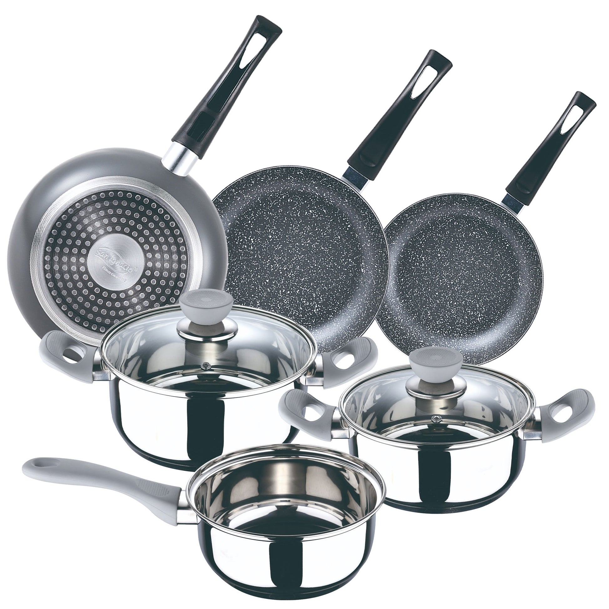 Juego De Bateria De Cocina 5pc alexia + Set 3 Sartenes (16/20/24cm) En Aluminio Prensado_0