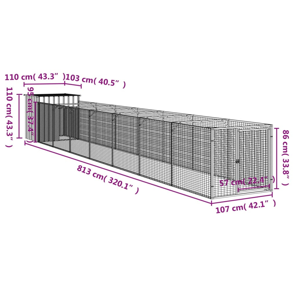 Vidaxl Caseta Perros Con Corral Acero Galvanizado Gris 110x813x110 Cm_2