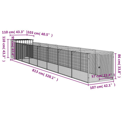 Vidaxl Caseta Perros Con Corral Acero Galvanizado Gris 110x813x110 Cm_2