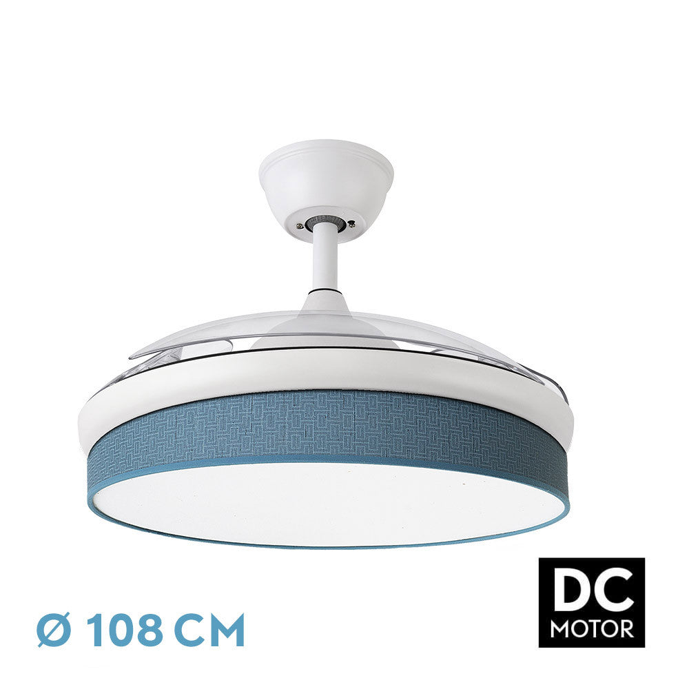 Ventilador Dc Moda 72w Blanco/azul 108d 3aspas 7200lm 3000k,4000k,6000k Remoto+memoria+temporizador_0