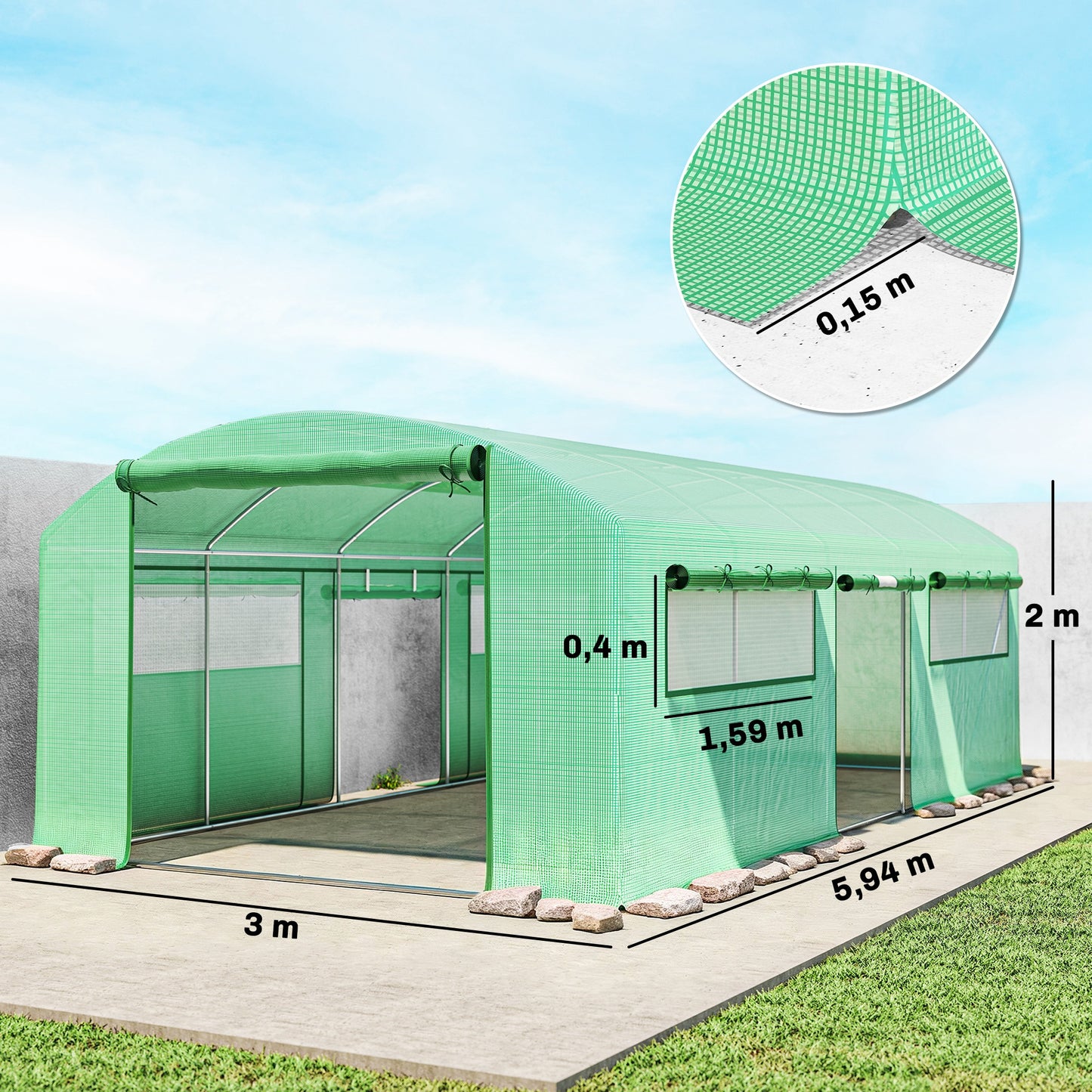 Outsunny Invernadero De Exterior 6x3x2 M Con 6 Ventanas De Malla Verde_2