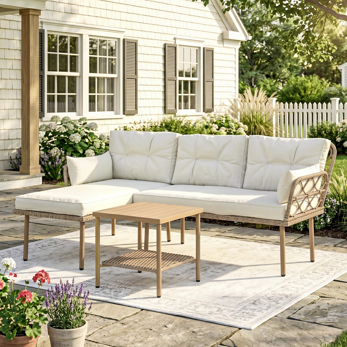 Outsunny Conjunto De Jardín De Ratán Sintético De 3 Piezas Natural Y Crema_1