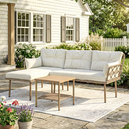 Outsunny Conjunto De Jardín De Ratán Sintético De 3 Piezas Natural Y Crema_1