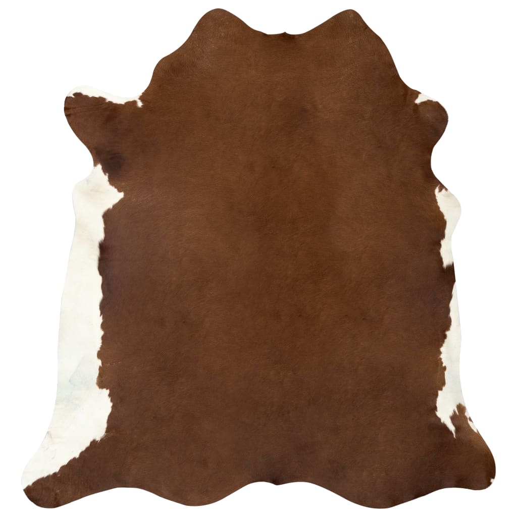 Alfombra De Piel De Vaca Auténtica Marrón Y Blanco 150x170 Cm / Vetonek_3