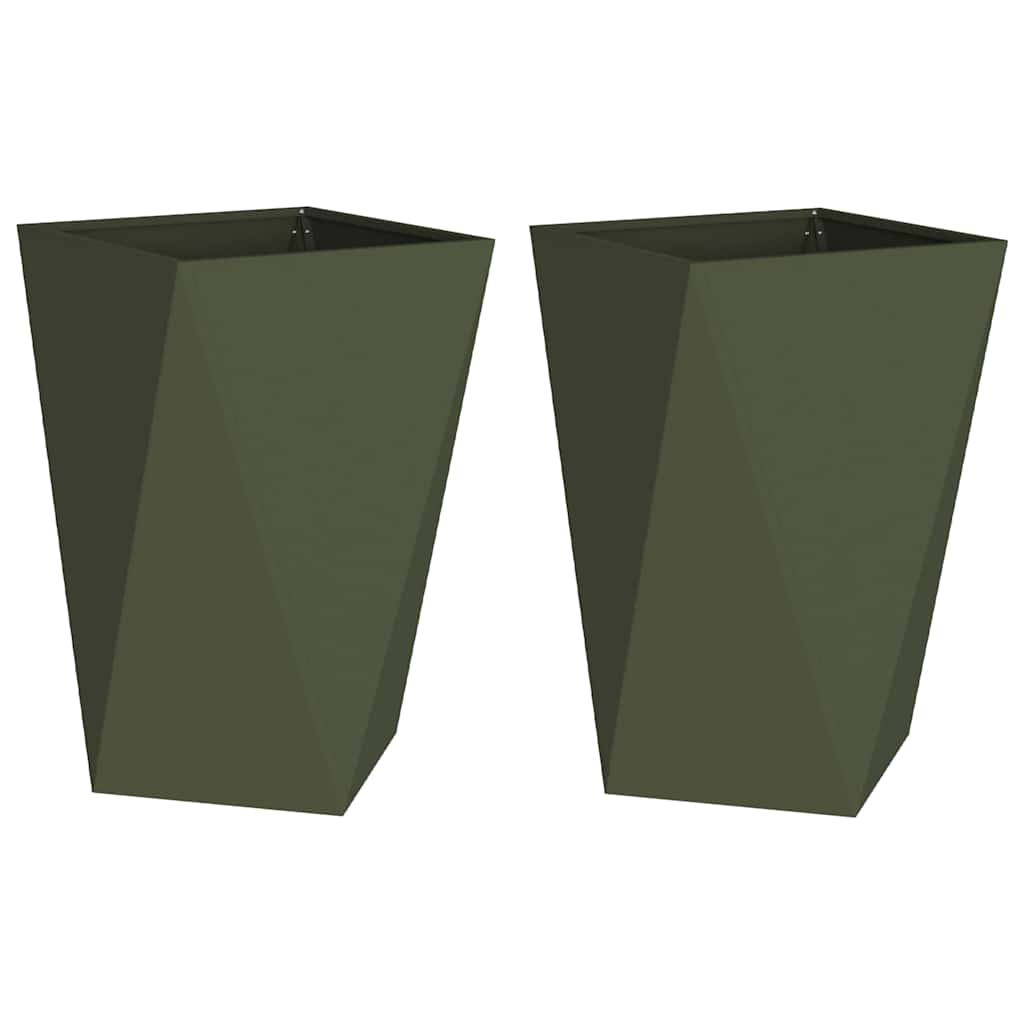 Jardinera 2 Uds. Verde Oliva 50 X 50 X 75 Cm Acero_0