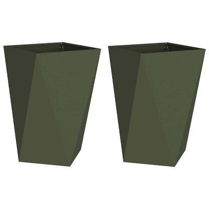 Jardinera 2 Uds. Verde Oliva 50 X 50 X 75 Cm Acero_0