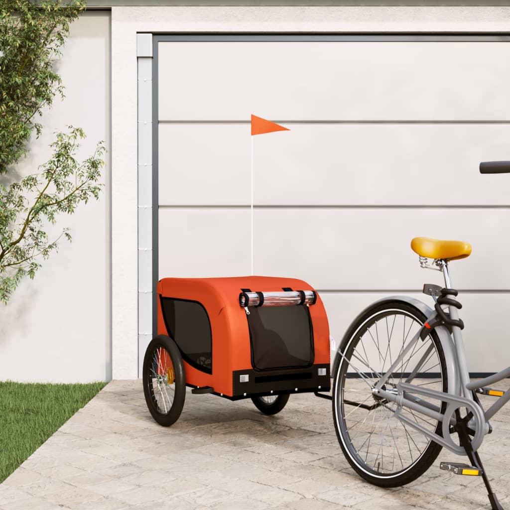Remolque De Bicicleta Mascotas Hierro Tela Oxford Naranja Negro_1