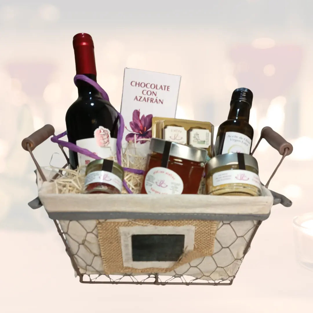 Cesta Regalo –  (vino,bombones, Escamas De Sal Marina, Chocolate, Aove, Azafrán Y Miel)_0
