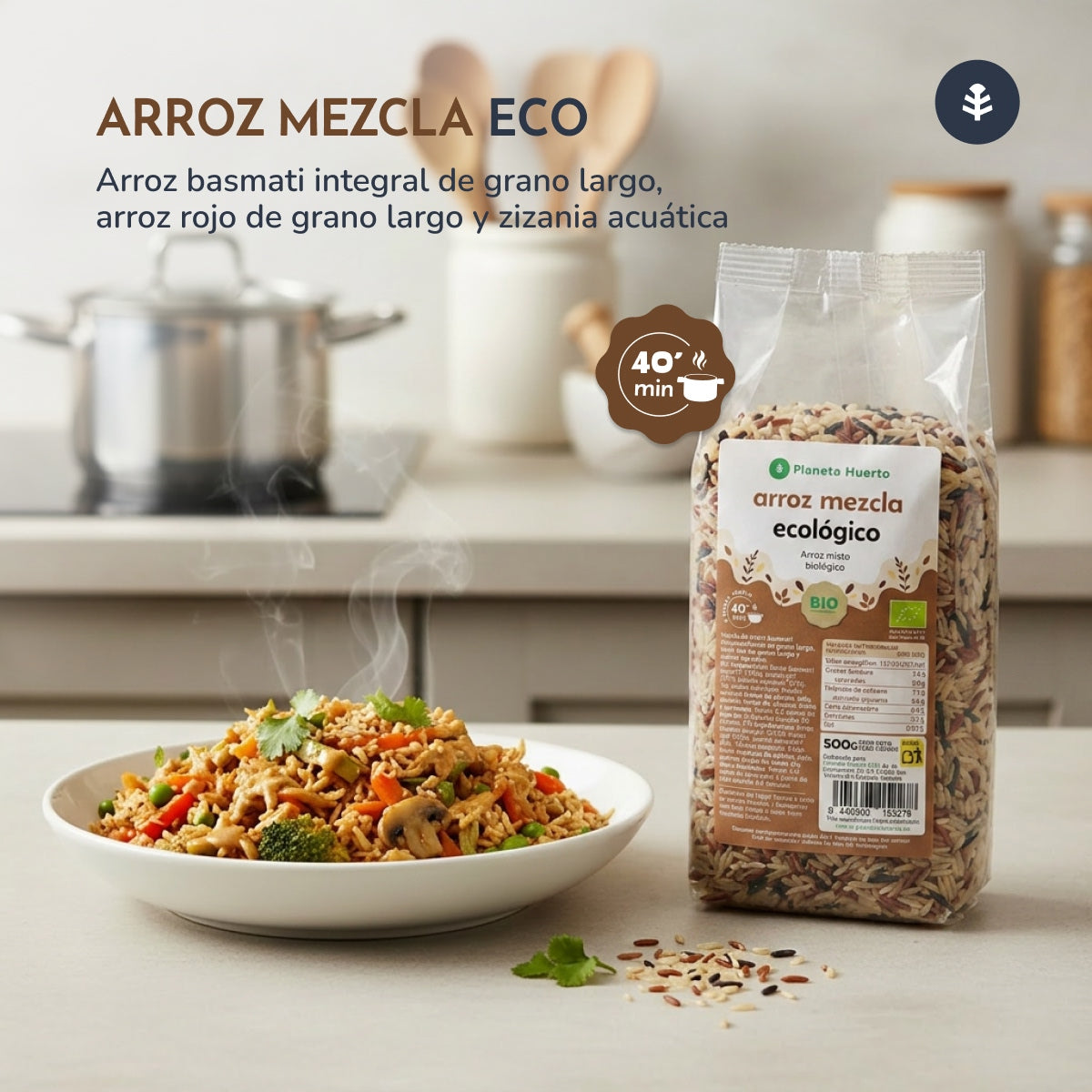 Mistura de arroz basmati integral, vermelho e selvagem ECO Planeta Huerto 500 g