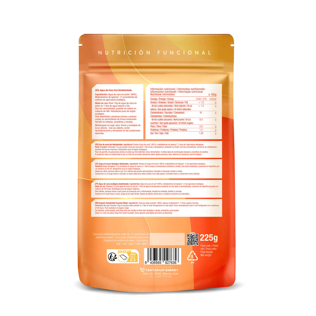 Agua de coco eco en polvo Energy Feelings 225 g Doypack