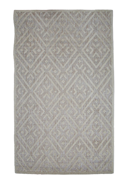 Alfombra De Salón, Alfombra De Habitación Pelo De Yute Motivos Étnicos Blanco Y Beige Escandinavo 150x200cm- Decoración- Mobiliario Doméstico_0
