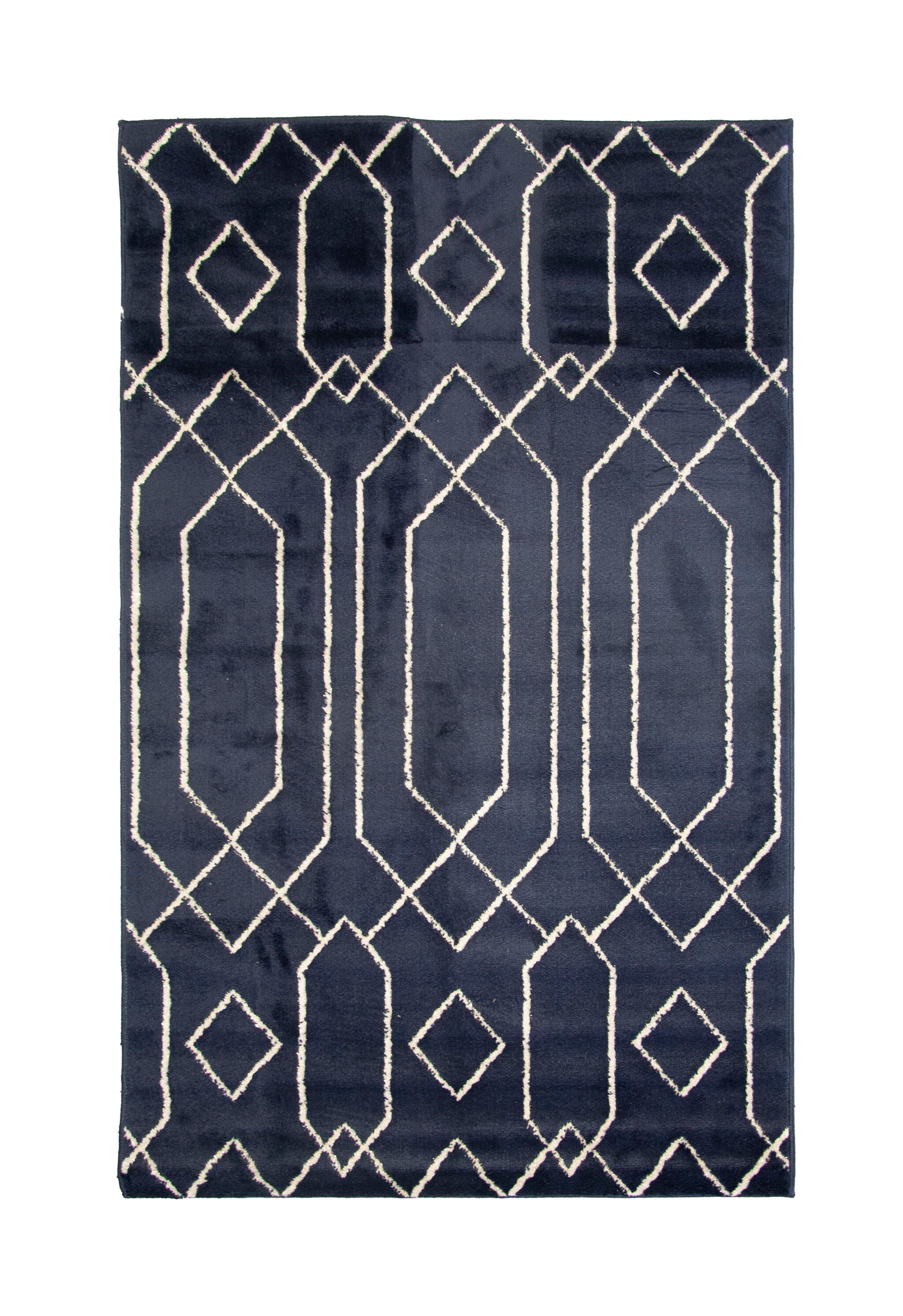 Alfombra De Salón Azul Marino Motivos Geométricos Pelo Suave 100x150cm- Decoración- Mobiliario Doméstico_0