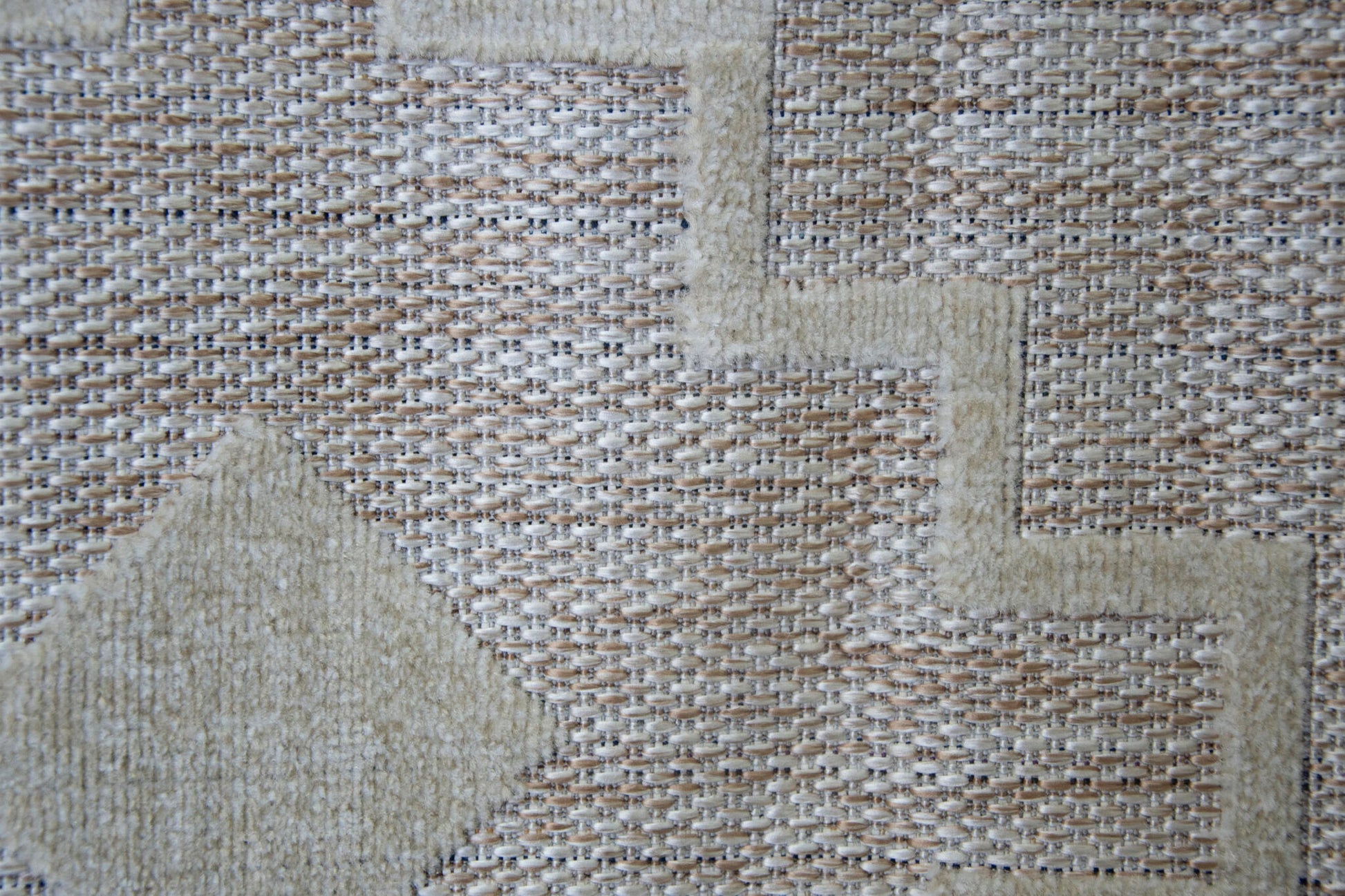 Alfombra De Salón Shaggy Efecto Yute Motivos Étnicos Blanco Y Beige 150x200cm- Decoración- Mobiliario Doméstico_1