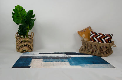 Alfombra Salón, Alfombra Dormitorio Pelo Suave Con Motivos Abstractos Azul Negro 80x120cm- Decoración- Mobiliario Hogar_2