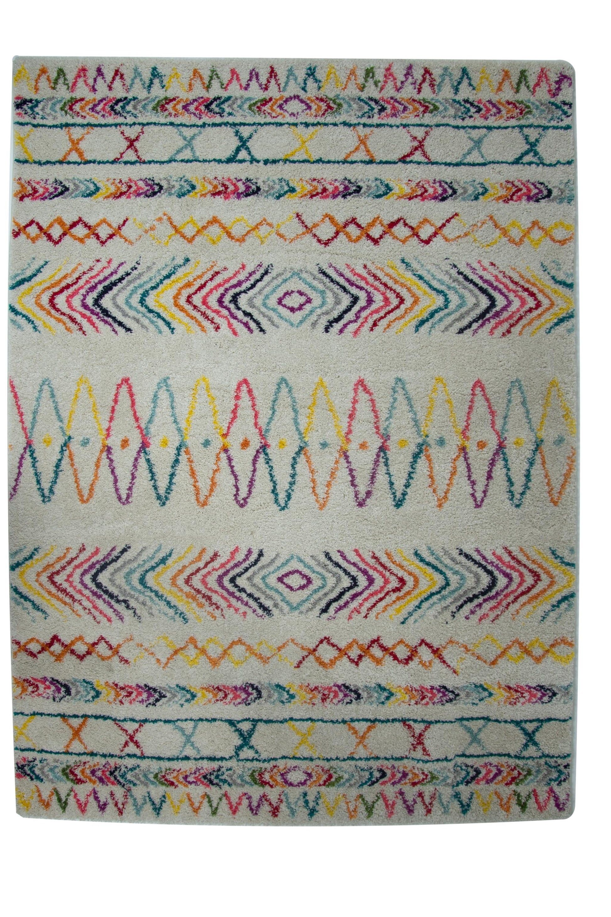 Alfombra Salón Pelo Largo Suave Bohemia Azteca Blanco Multicolor 100x150cm- Decoración- Mobiliario Hogar_0