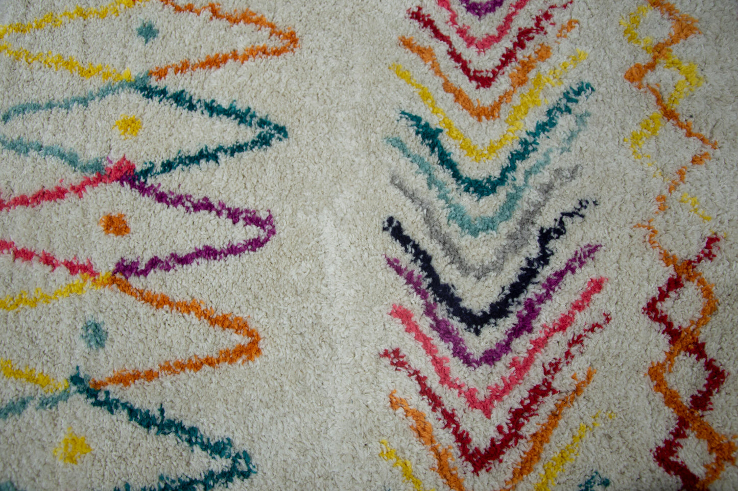 Alfombra Salón Pelo Largo Suave Bohemia Azteca Blanco Multicolor 100x150cm- Decoración- Mobiliario Hogar_1