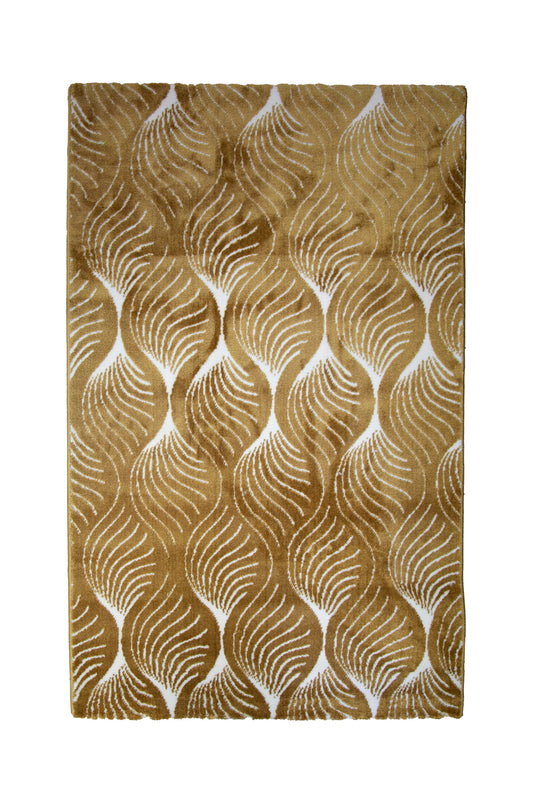Alfombra Salón Pelo Suave Motivos Geométricos Oro Amarillo Ocre Blanco 100x150cm- Decoración- Mobiliario Doméstico_0