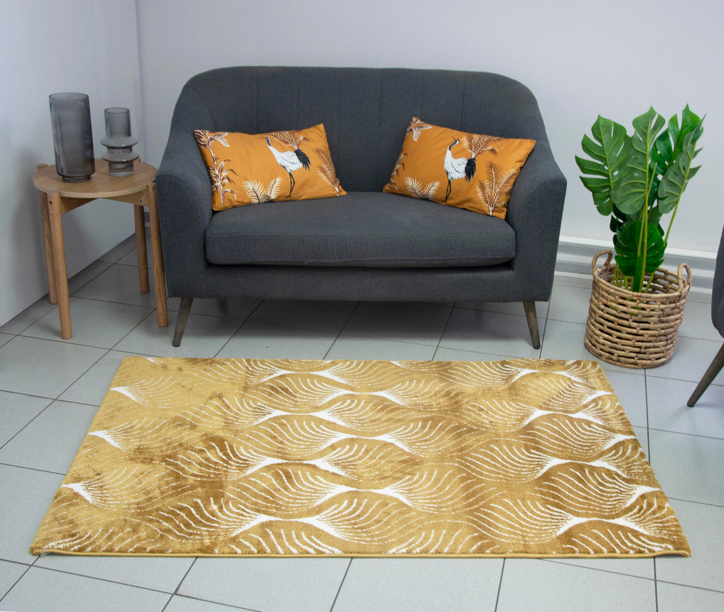 Alfombra Salón Pelo Suave Motivos Geométricos Oro Amarillo Ocre Blanco 100x150cm- Decoración- Mobiliario Doméstico_2