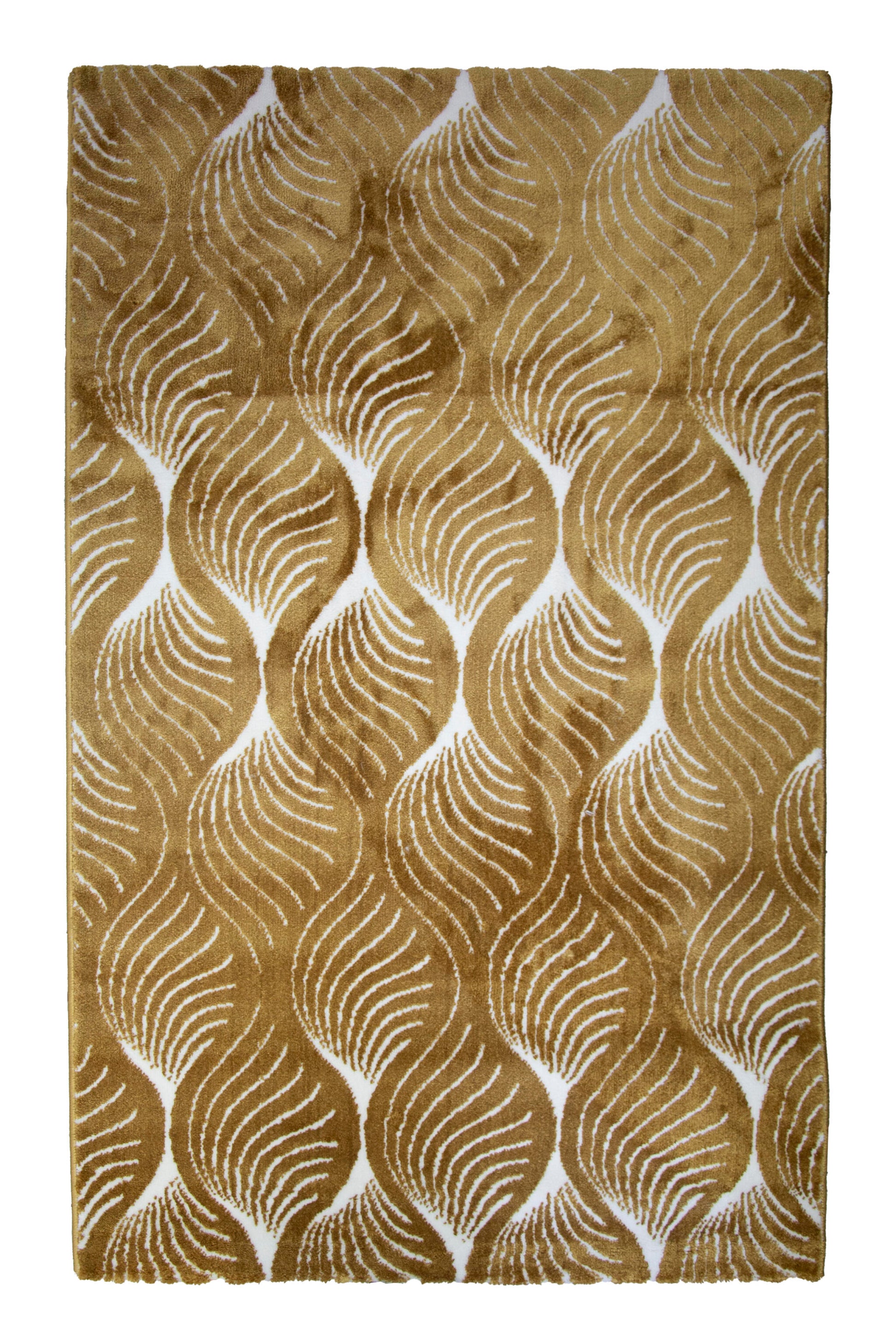 Alfombra Salón Pelo Suave Motivos Geométricos Oro Amarillo Ocre Blanco 150x200cm- Decoración- Mobiliario Doméstico_0