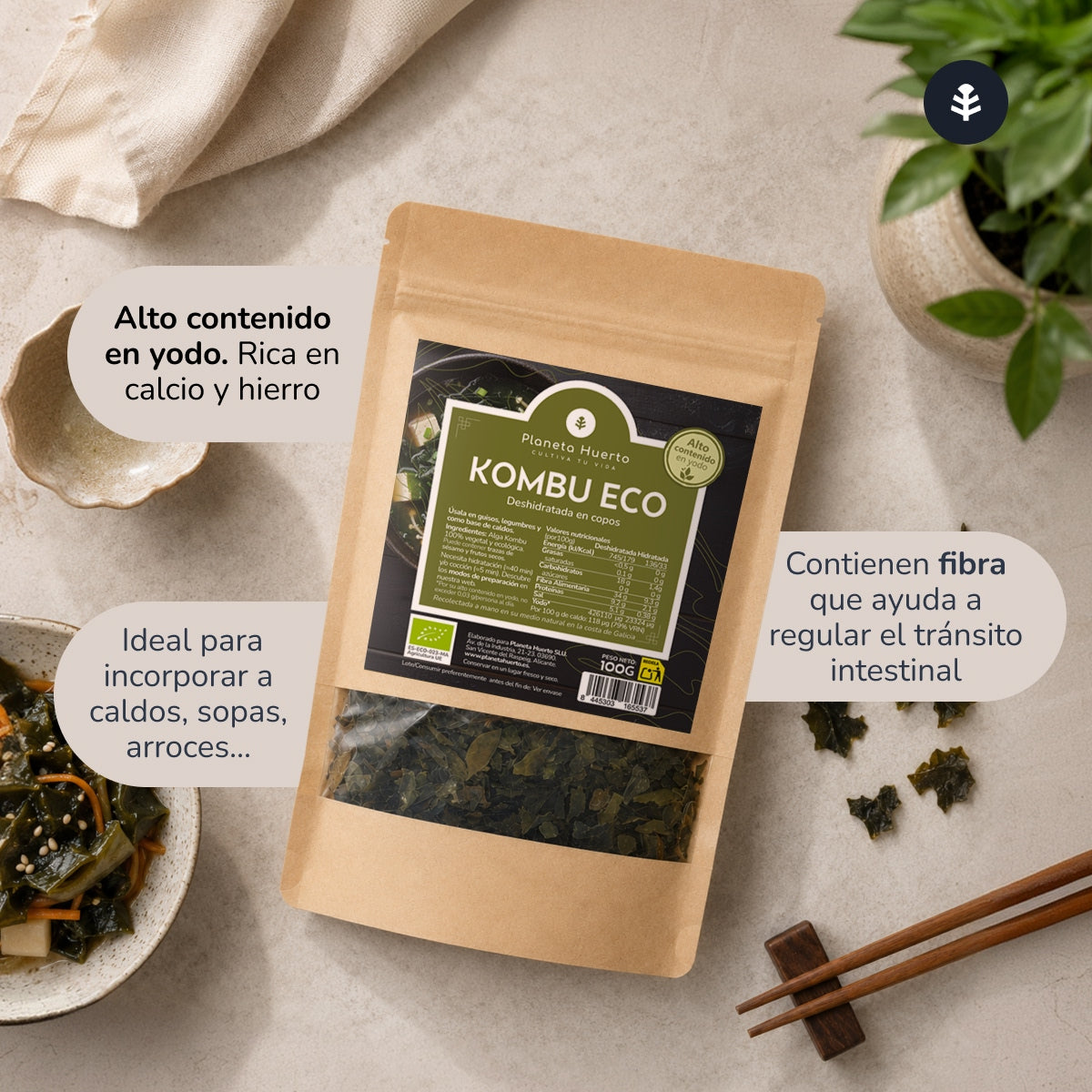 Flocos de algas Kombu ECO Planeta Huerto 100 g