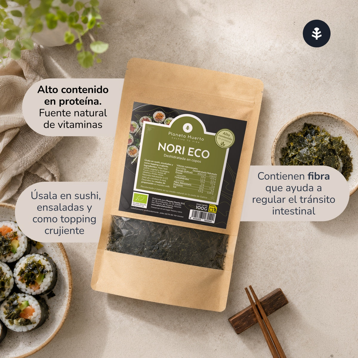 Flocos de algas Nori ECO Planeta Huerto 100 g