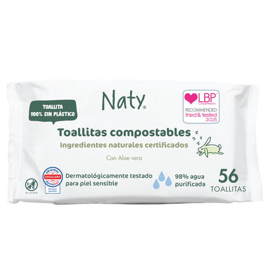 Toalhitas Húmidas com Aloe Vera Naty 56 unidades