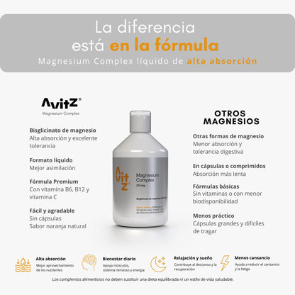 Avitz Magnesium Complex Líquido 500 Ml | Magnesio Bisglicinato + Vitaminas B6, B12 Y C_4