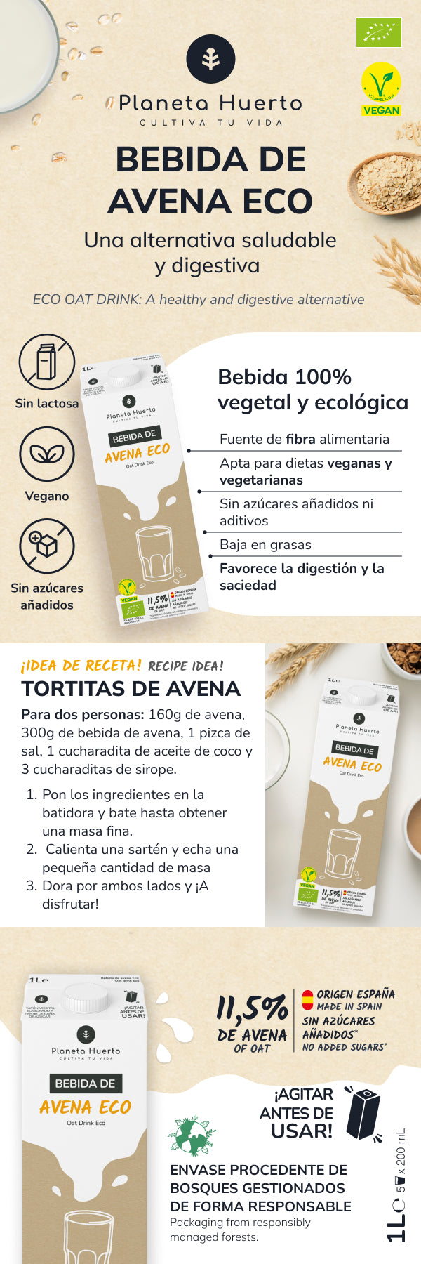 Bebida de Aveia Planeta Huerto ECO 1L
