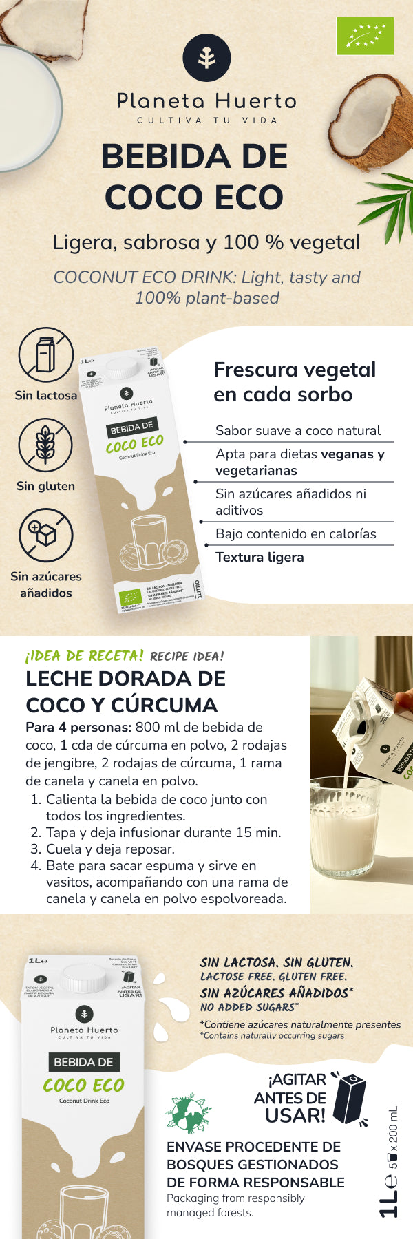 Pack de 6 Bebidas de Coco Eco Planeta Huerto 1L