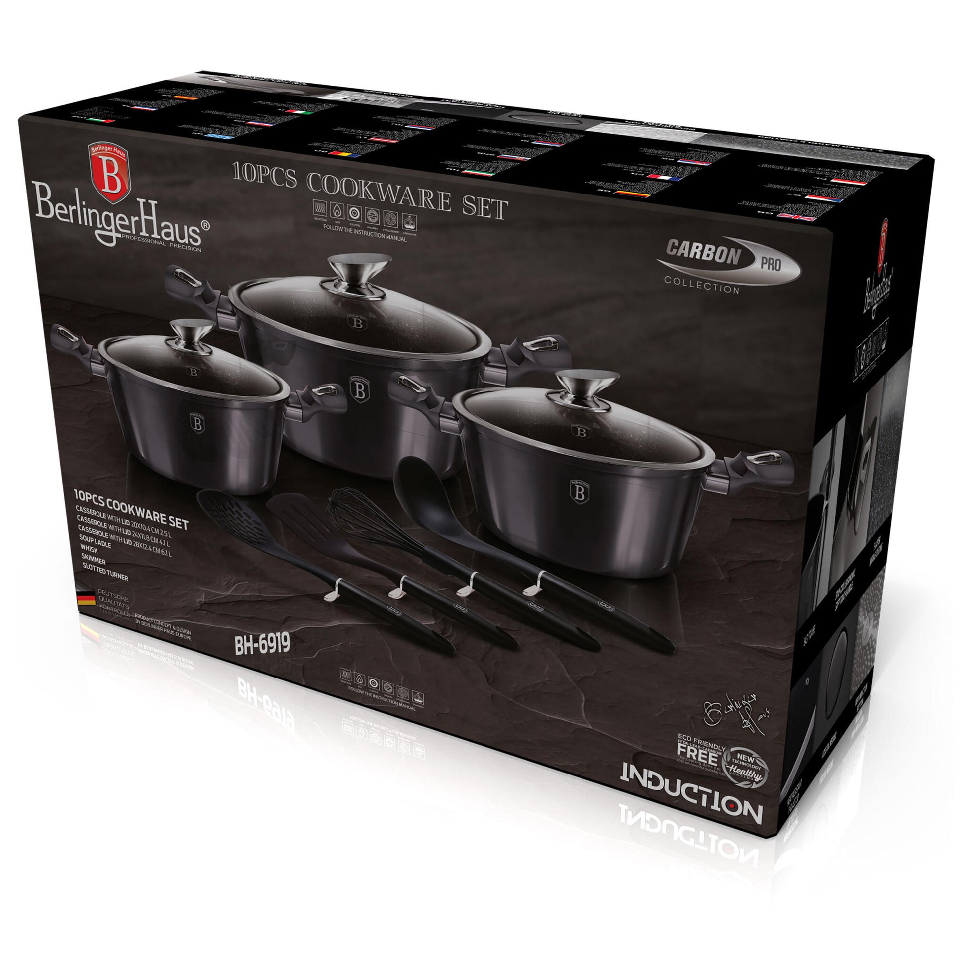 Batería Cocina Inducción 10 Piezas, Antiadherente Mármol Sin Pfoa, Aluminio, 3 Cazuelas Tapas Berlinger Haus Carbon Pro Gris_2