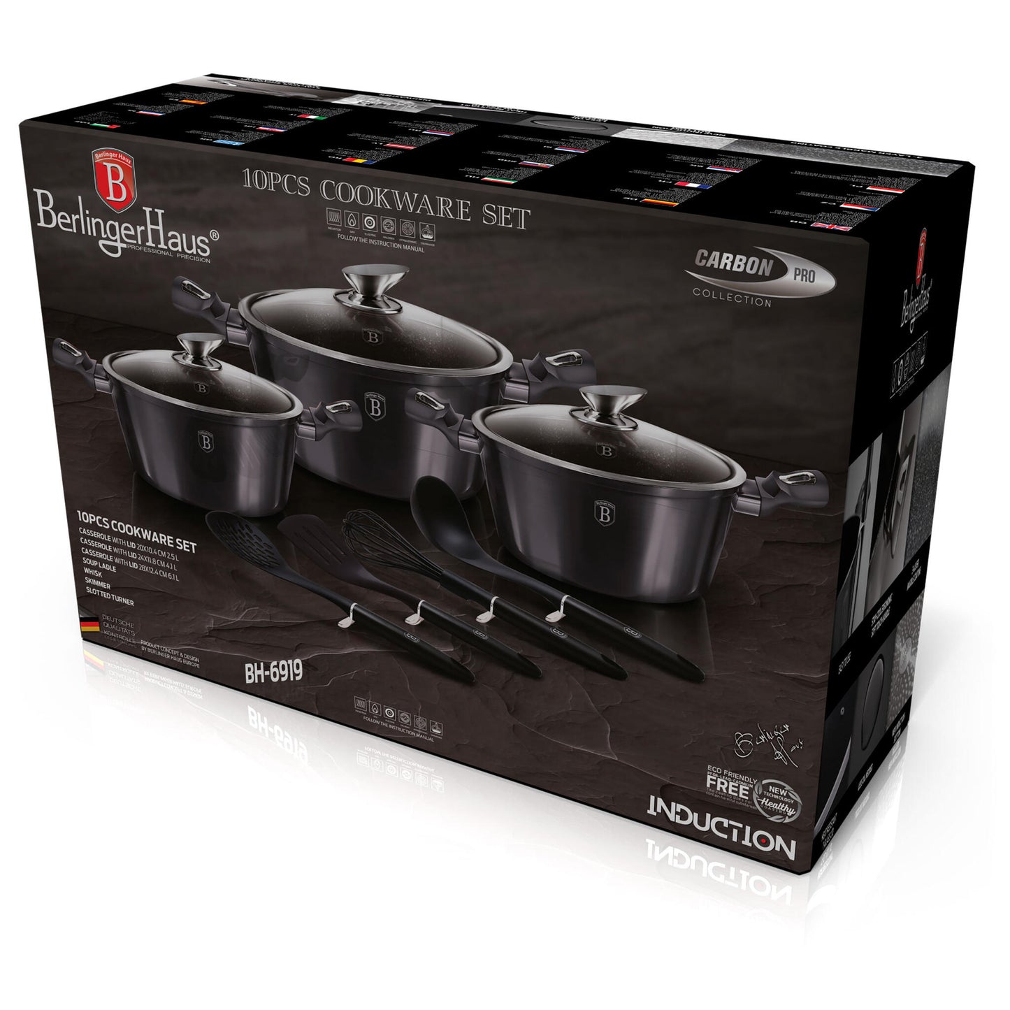 Batería Cocina Inducción 10 Piezas, Antiadherente Mármol Sin Pfoa, Aluminio, 3 Cazuelas Tapas Berlinger Haus Carbon Pro Gris Oscuro_2