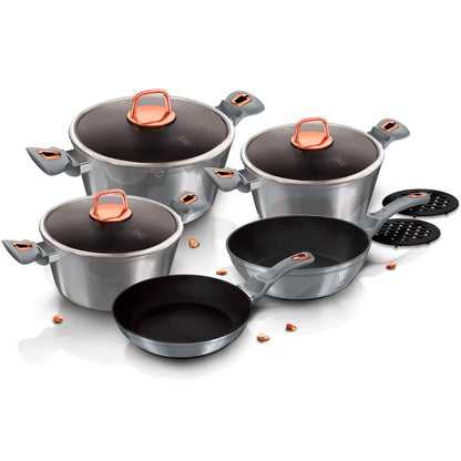 Batería Cocina Inducción 10 Piezas, Antiadherente Mármol Sin Pfoa, Aluminio, Cazuelas Sartenes Berlinger Haus Moonlight Gris_4