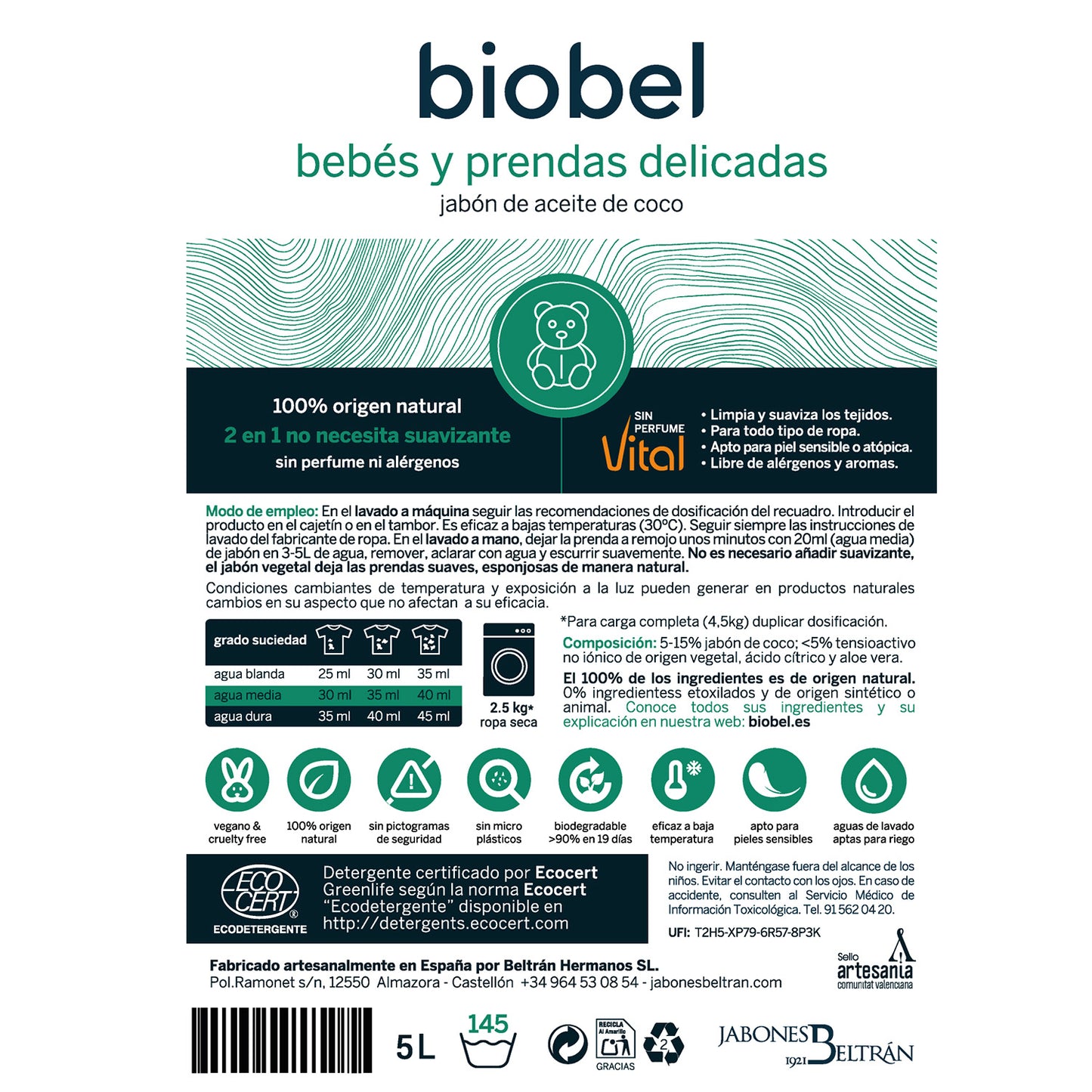 Sabão em pó Biobel para bebé e pele sensível 5 L