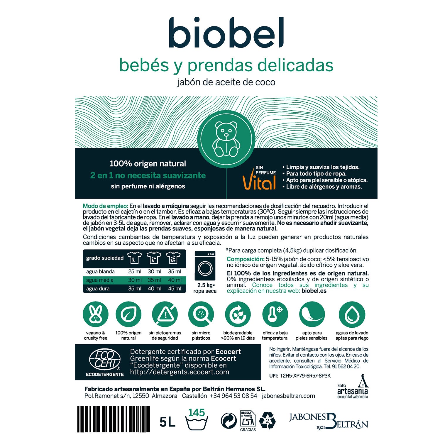 Sabão em pó Biobel para bebé e pele sensível 5 L