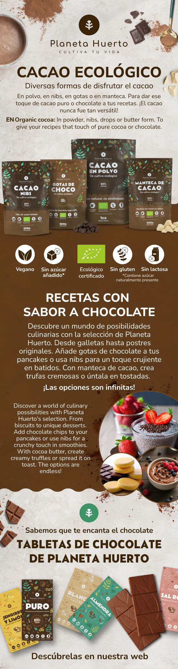 Pepitas de Chocolate 85% cacau ECO Planeta Huerto 200 g