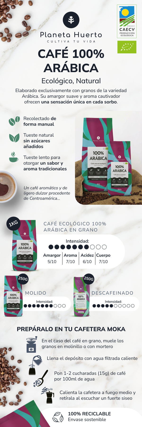 Café moído descafeinado Eco 100% Arábica Planeta Huerto 250 g