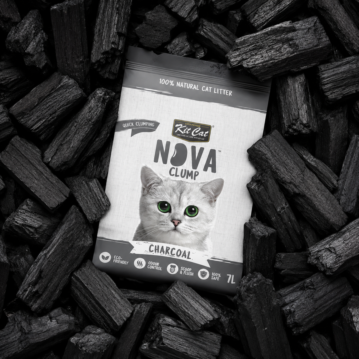 Kit de areia para gatos Eco SoyaClump - Carvão vegetal 7 L
