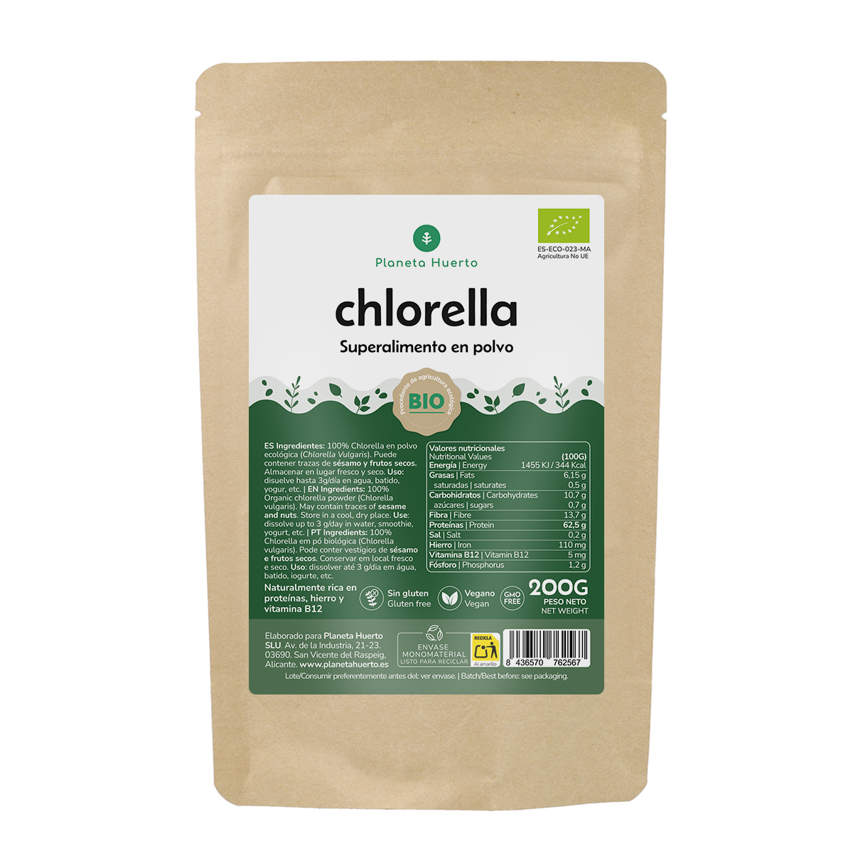 Pó de algas Chlorella ECO Planeta Huerto 200 g