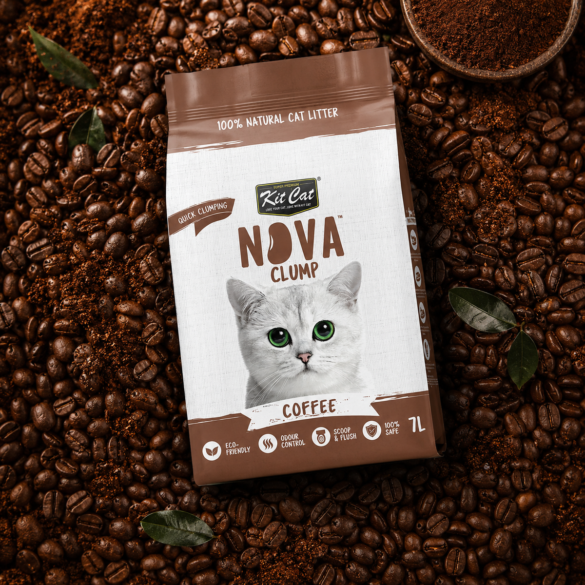 Kit de areia para gatos Eco SoyaClump - Areia para gatos Coffee 7 L