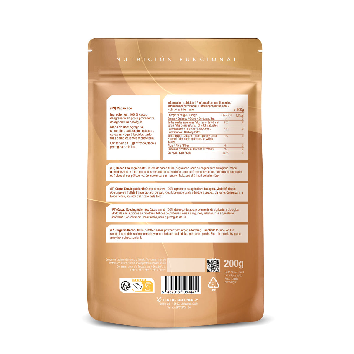 Cacau em pó sem açúcar ECO Energy Feelings 200 g