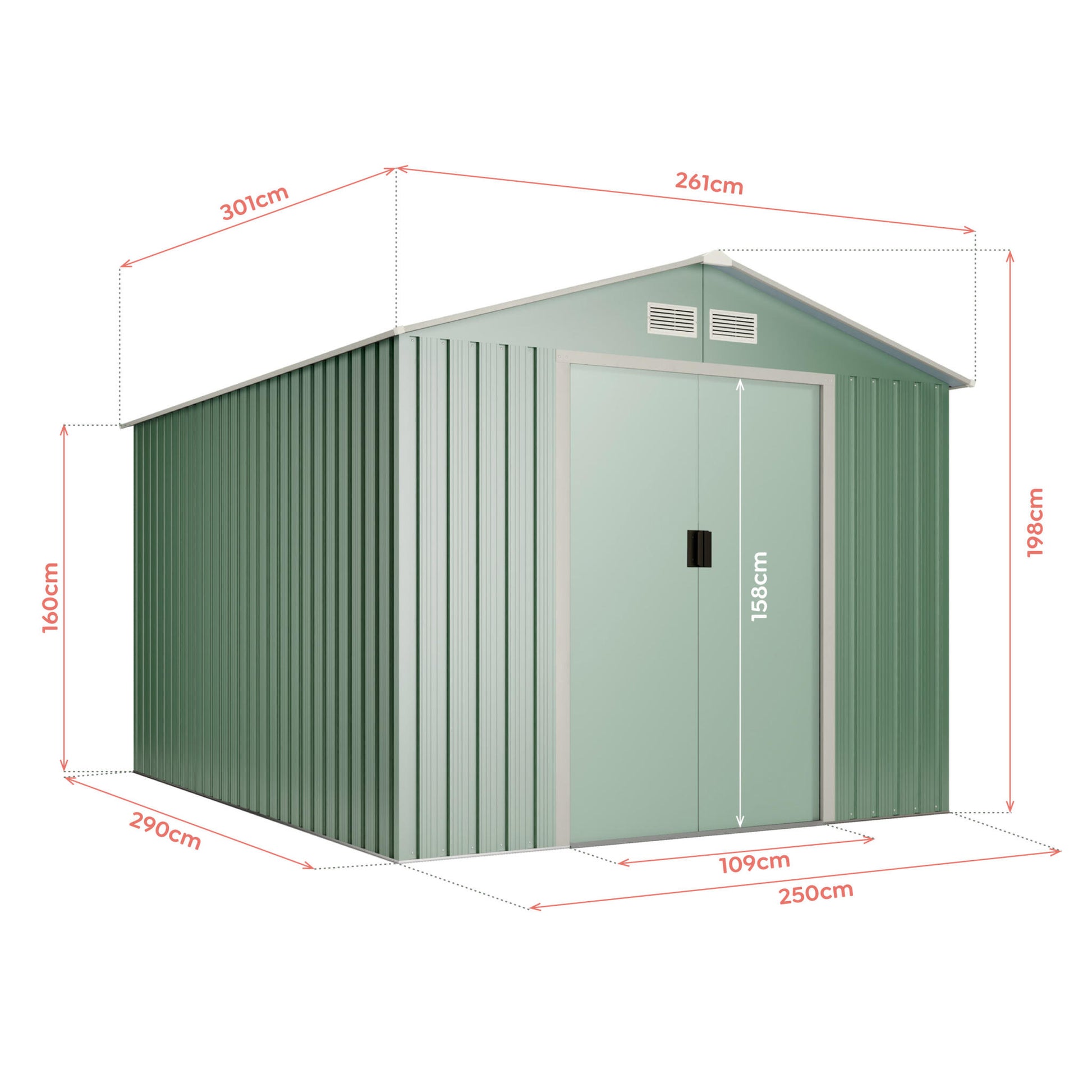 Caseta De Metal Wasabi Light Green L 7,86m2 - Garantía 10 Años - 301 X 261 X 198cm. Cobertizo Jardin_1