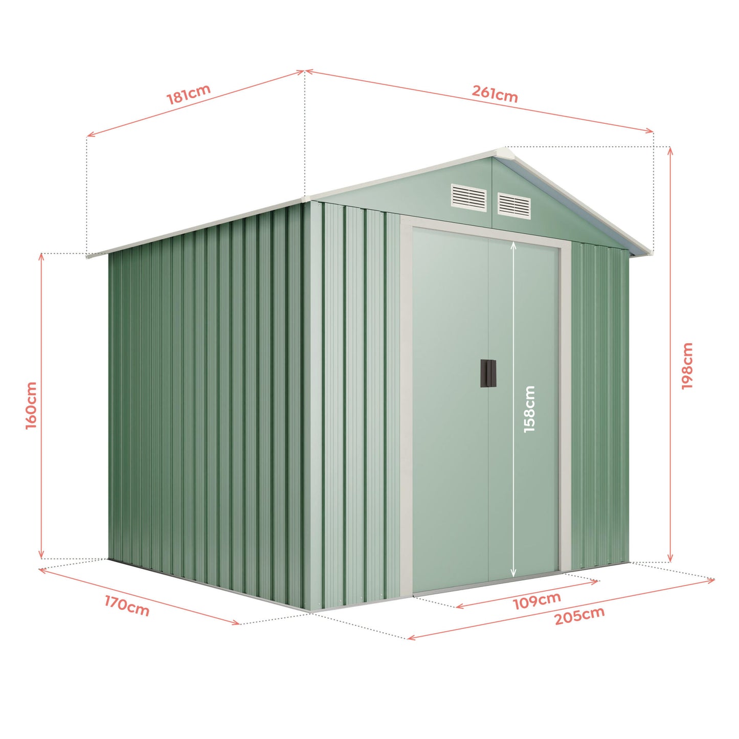 Caseta De Metal Wasabi Light Green M 4,72m2 - Garantía 10 Años - 181 X 261 X 198cm. Cobertizo Jardin_2