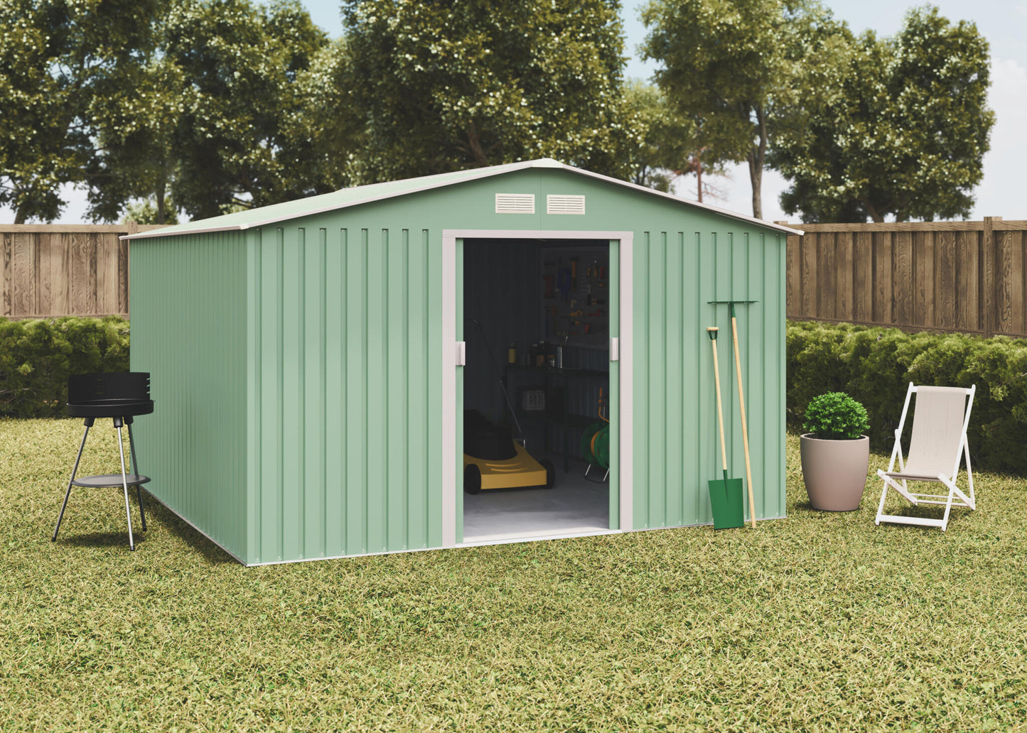 Caseta De Metal Wasabi Light Green Xl 10.2 M2 - Garantia 10 Años - 324 X 322 X 205cm. Cobertizo De Jardín_3