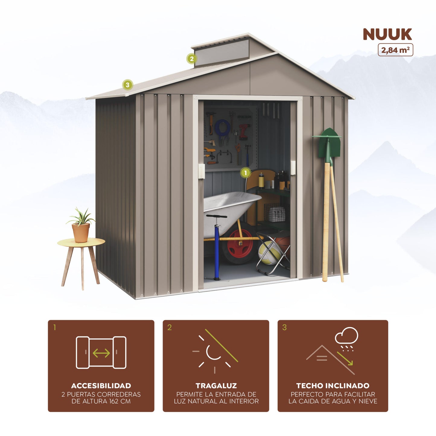 Caseta Metal Nuuk 2,84m2 - 10 Años De Garantía - 220x129x214cm. Cobertizo Jardin_2