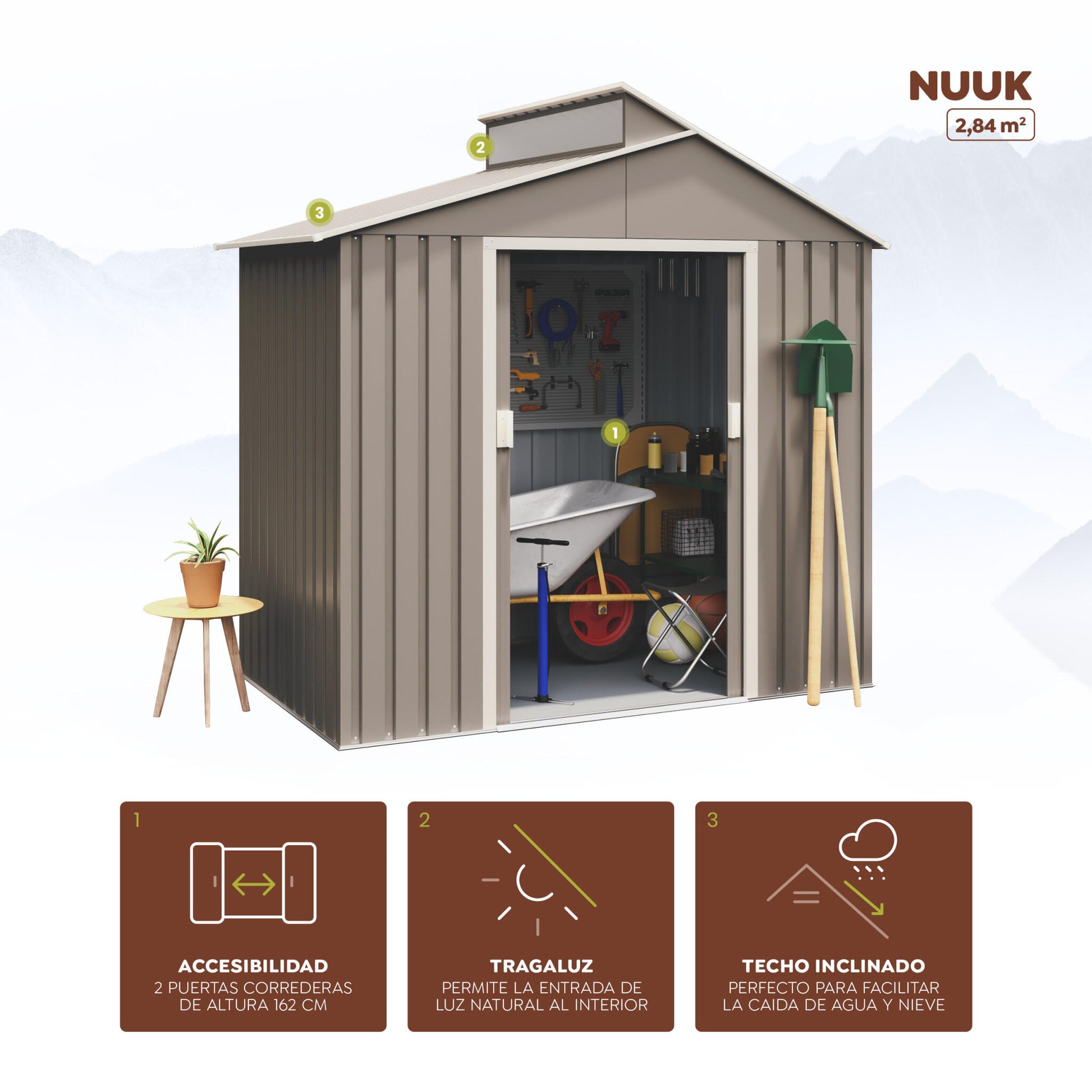 Caseta Metal Nuuk 2,84m2 - 10 Años De Garantía - 220x129x214cm. Cobertizo Jardin_2